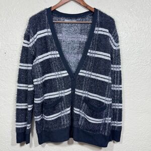 Rubbish Cardigan Sweater XL Chunky‎ Fuzzy Soft Nylon Navy Lagenlook Artsy Luxury